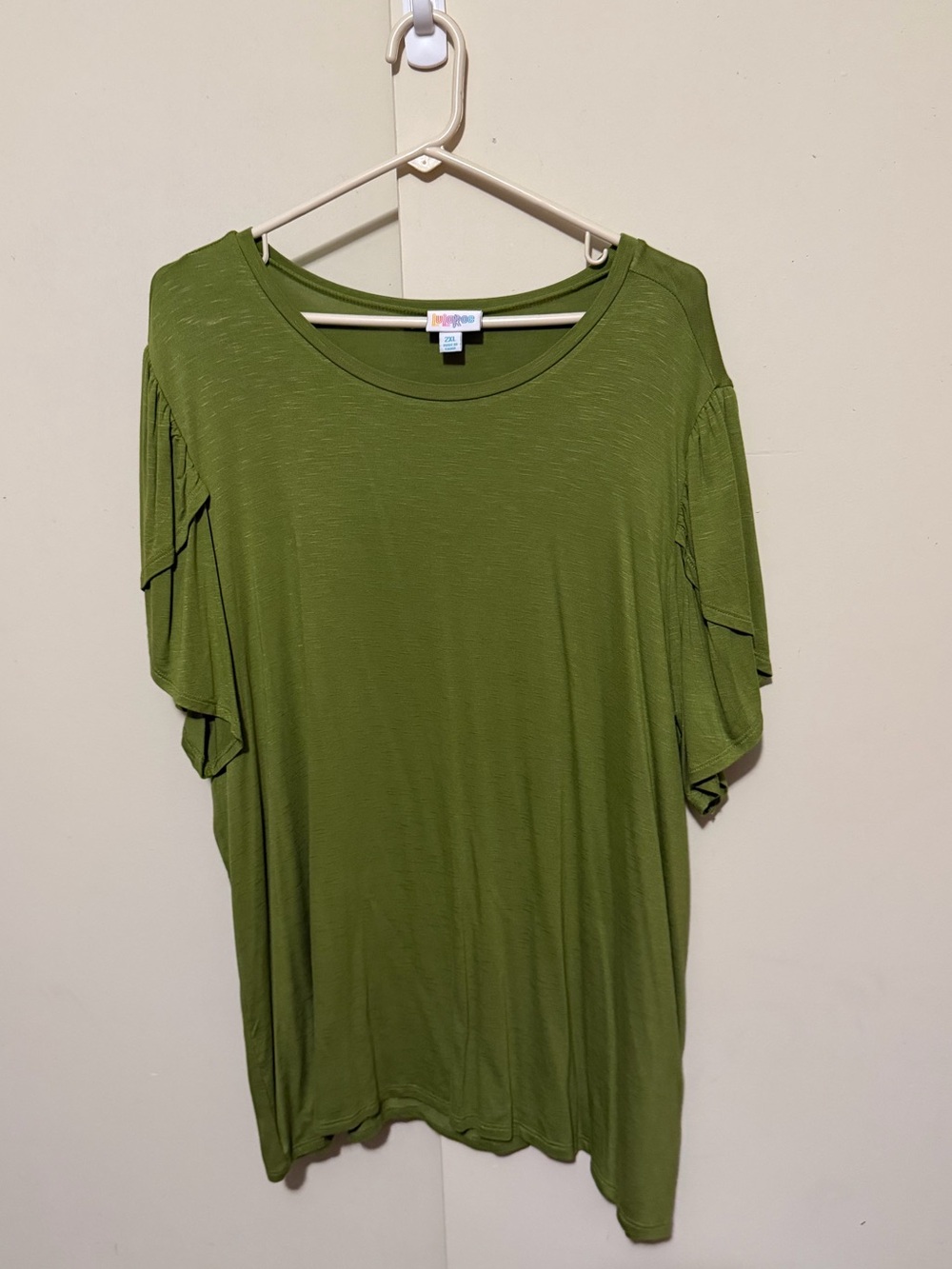 LuLaRoe Olive Green Short Sleeve Ruffle Tee